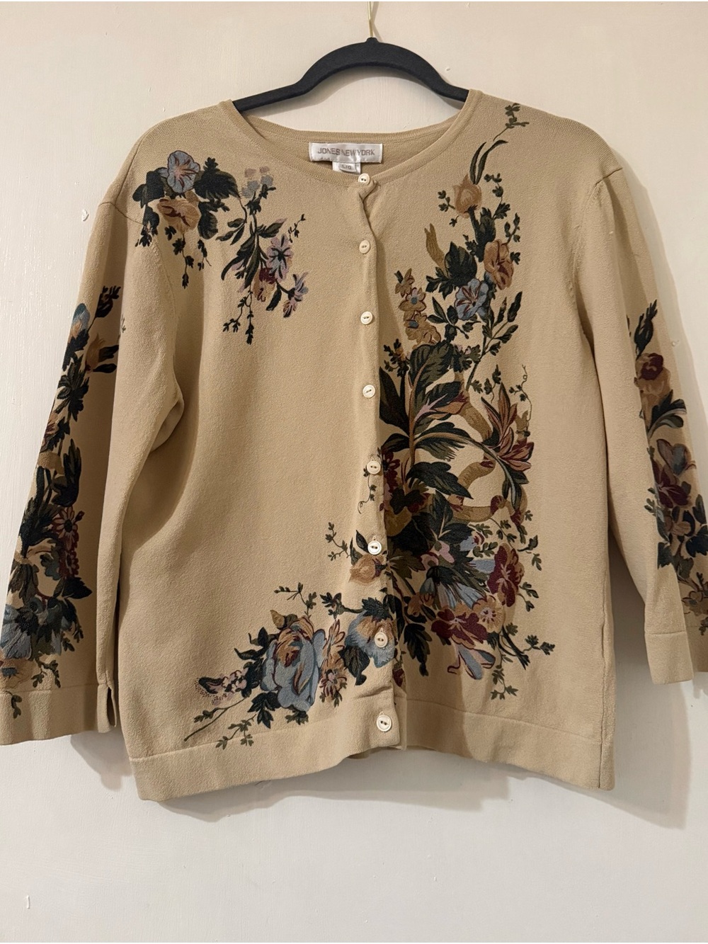 Vintage Jones New York Beige Floral Button-Front Cardigan